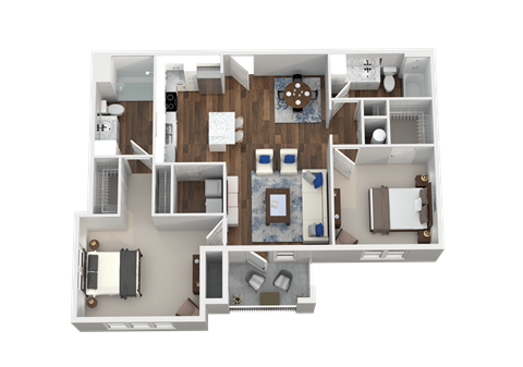 2 Bed 2 Bath 3D Floor Plan at Aventura at Wild Horse Creek, Chesterfield, 63017